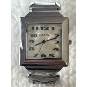 Narmi Silver Tone Zebra Print Band Women’s Cuff Watch